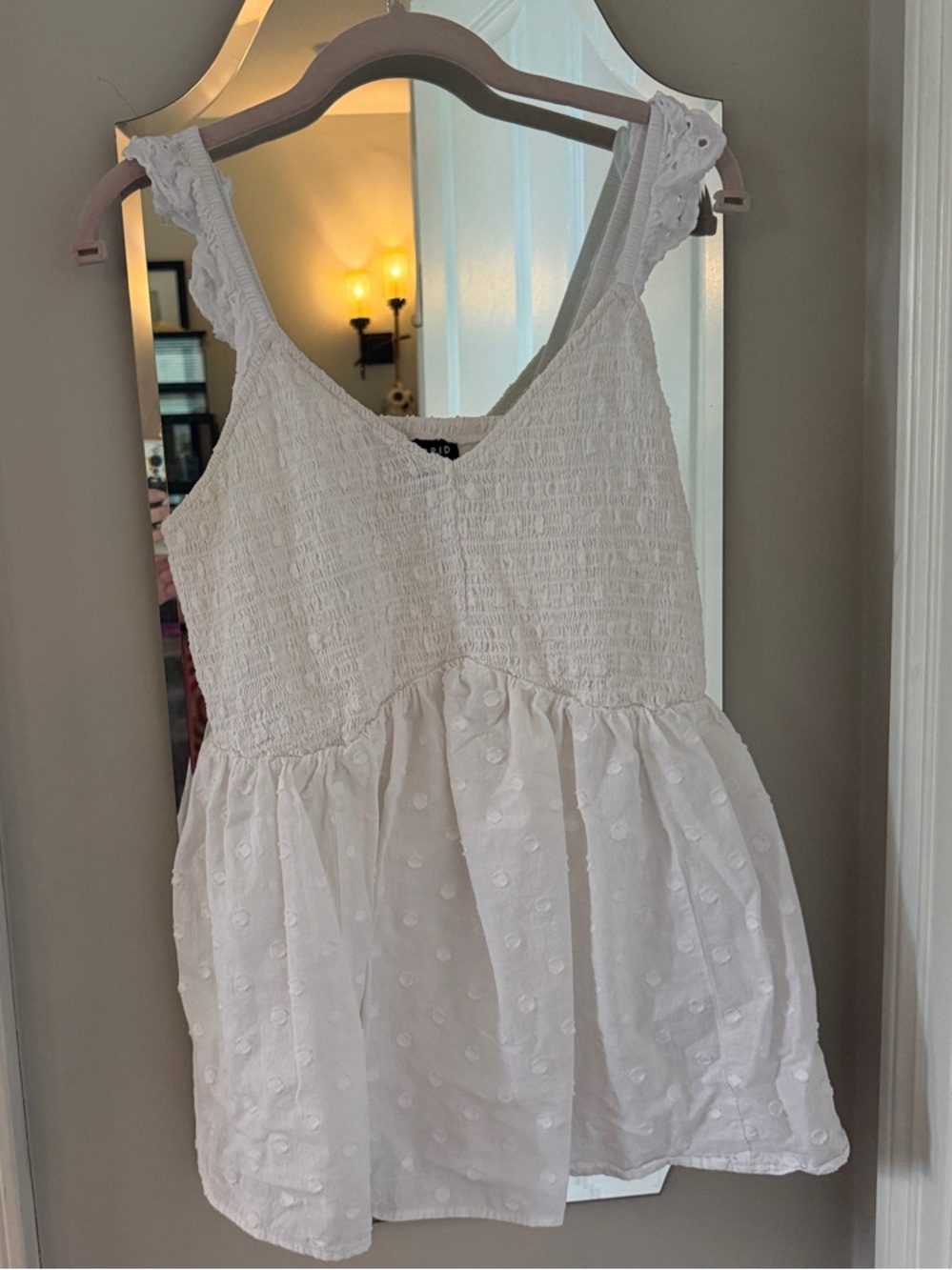 torrid White Smocked Babydoll Camisole with Dotted Skirt